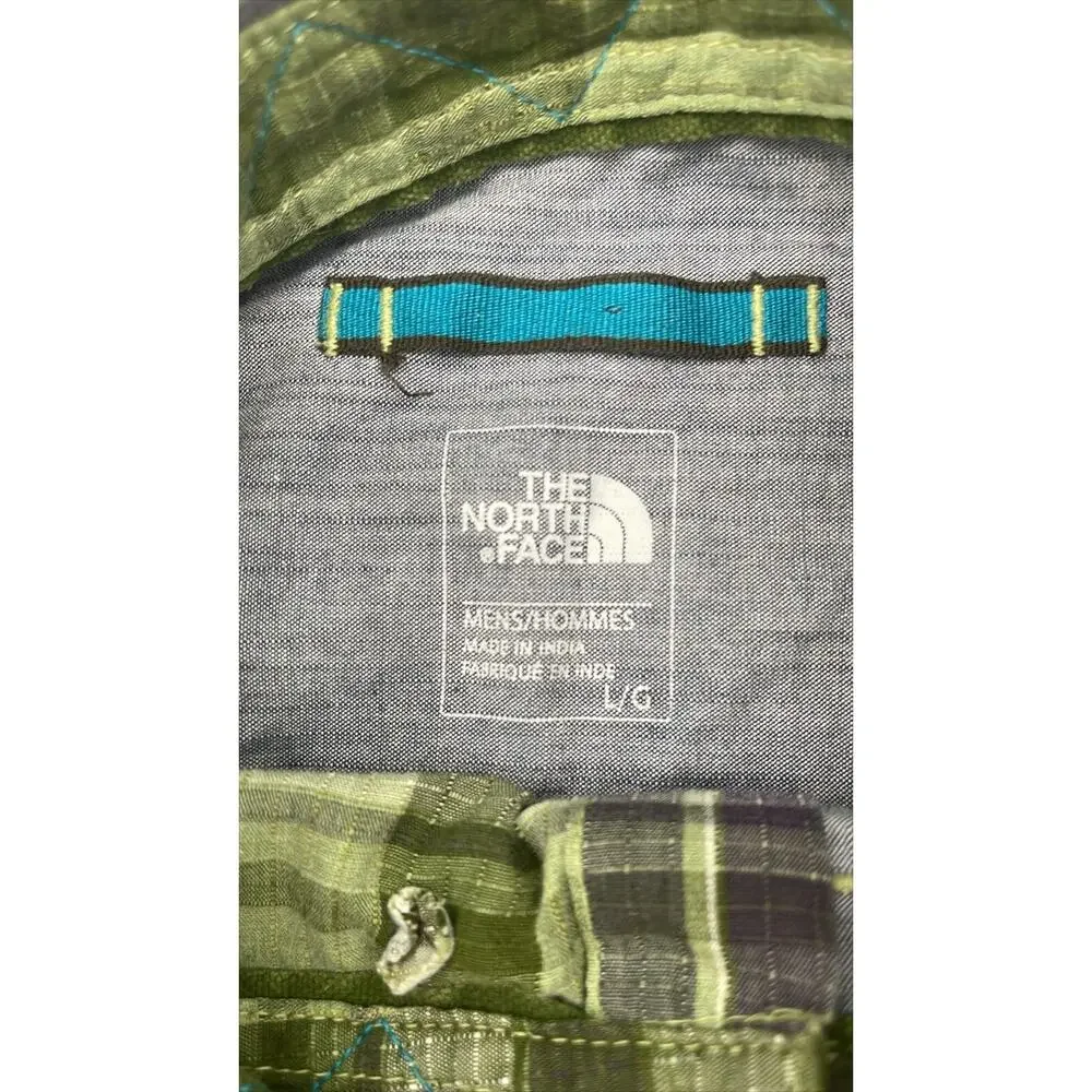 The North Face Button Down Shirt Mens Large Green Plaid TNF Hiking Camping